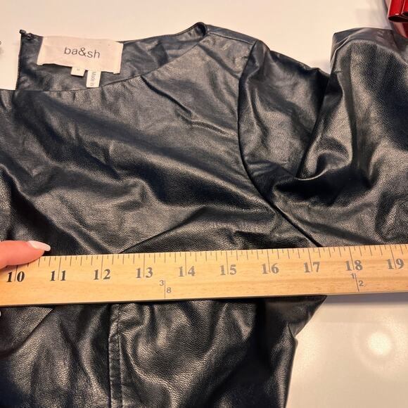 NEW Ba&sh Black Faux Leather Puff Sleeve Dress Medium - Picture 8 of 10